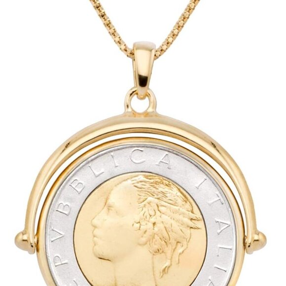 Italian 18K Gold Over 925 Sterling Silver Genuine 500-Lira Reversible Flip Coin - Picture 1 of 6